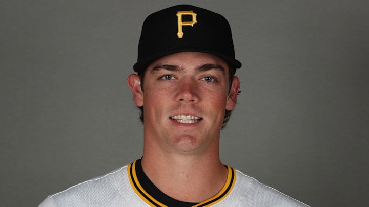 Feb 18, 2025; Bradenton, FL, USA; Pittsburgh Pirates pitcher Hunter Barco (89) poses for a photo during media day at Pirate City. Mandatory Credit: Kim Klement Neitzel-Imagn Images