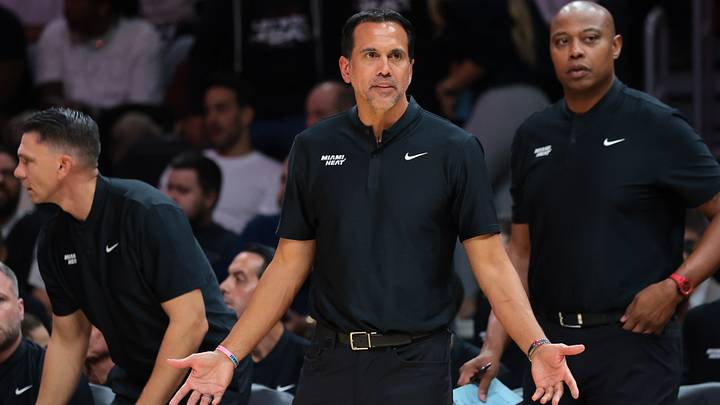 Miami Heat head coach Erik Spoelstra reacts (Mandatory Credit: Sam Navarro-Imagn Images) Miami Heat head coach Erik Spoelstra reacts (Mandatory Credit: Sam Navarro-Imagn Images)