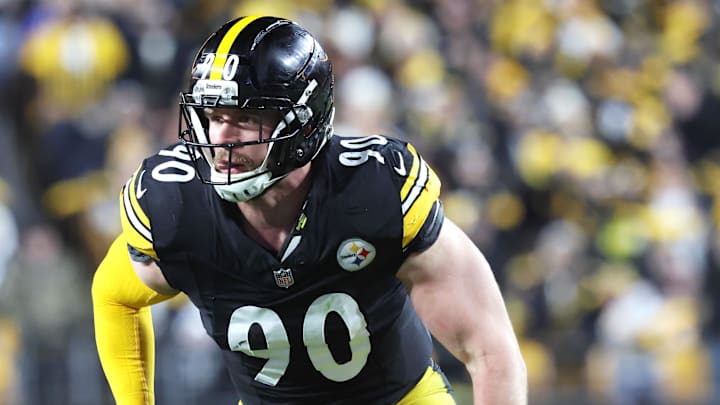 Jan 12, 2026; Pittsburgh, PA, USA; Pittsburgh Steelers linebacker T.J. Watt (90) in action against the Houston Texans during the second quarter in an AFC Wild Card Round game at Acrisure Stadium. Mandatory Credit: Charles LeClaire-Imagn Images Jan 12, 2026; Pittsburgh, PA, USA; Pittsburgh Steelers linebacker T.J. Watt (90) in action against the Houston Texans during the second quarter in an AFC Wild Card Round game at Acrisure Stadium. Mandatory Credit: Charles LeClaire-Imagn Images