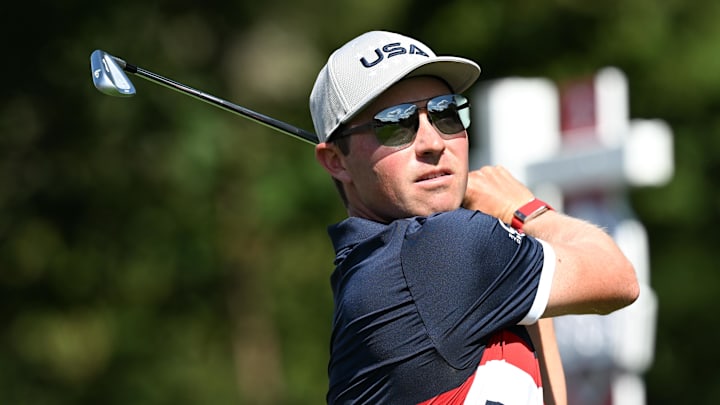 Sep 26, 2025; Bethpage, New York, USA; Team USA golfer Ben Griffin plays his shot from the third tee on the first day of competition for the Ryder Cup at Bethpage Black. Mandatory Credit: Dennis Schneidler-Imagn Images Sep 26, 2025; Bethpage, New York, USA; Team USA golfer Ben Griffin plays his shot from the third tee on the first day of competition for the Ryder Cup at Bethpage Black. Mandatory Credit: Dennis Schneidler-Imagn Images