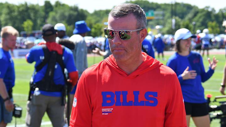 Buffalo Bills general manager Brandon Beane on the field during training camp at St. John Fisher University.