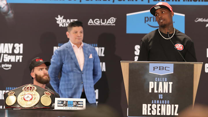 Caleb Plant watching as Jermall Charlo speaks at the press conference on Thursday. Caleb Plant watching as Jermall Charlo speaks at the press conference on Thursday.