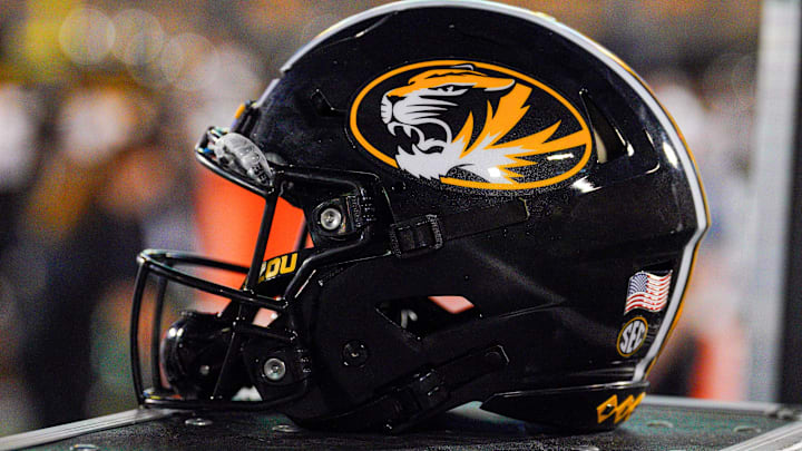 Aug 29, 2024; Columbia, Missouri, USA; A general view of a Missouri Tigers helmet during the first half of the game against the Murray State Racers at Faurot Field at Memorial Stadium. Mandatory Credit: Denny Medley-Imagn Images