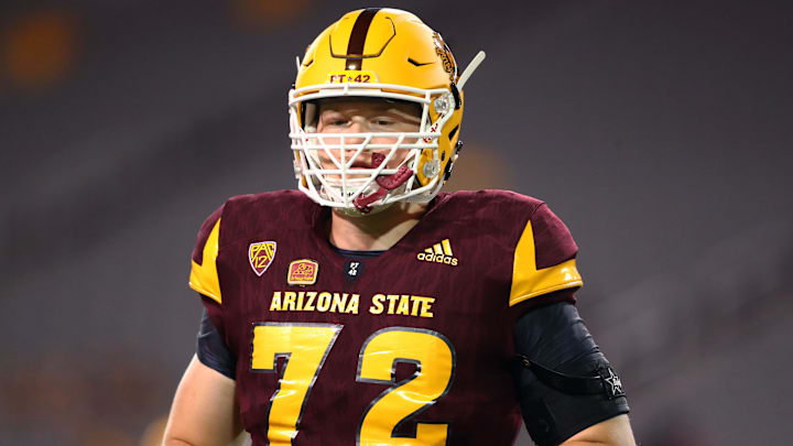 Sep 9, 2017; Tempe, AZ, USA; Arizona State Sun Devils offensive lineman Cade Cote (72) against the San Diego State Aztecs at Sun Devil Stadium. Mandatory Credit: Mark J. Rebilas-Imagn Images Sep 9, 2017; Tempe, AZ, USA; Arizona State Sun Devils offensive lineman Cade Cote (72) against the San Diego State Aztecs at Sun Devil Stadium. Mandatory Credit: Mark J. Rebilas-Imagn Images