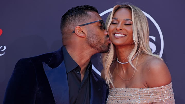 Jul 16, 2025: Giants quarterback Russell Wilson and Ciara before the ESPYS at The Dolby Theatre.