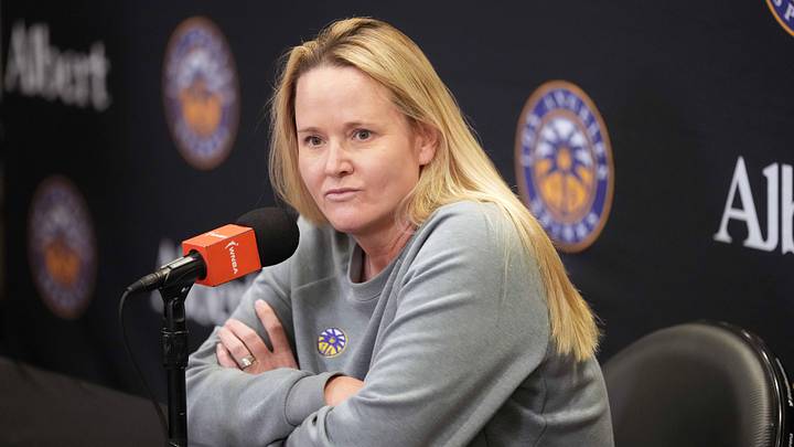 Jun 7, 2026; Los Angeles, California, USA; LA Sparks head coach Lynne Roberts at press conference at the Crypto.com Arena. Mandatory Credit: Kirby Lee-Imagn Images