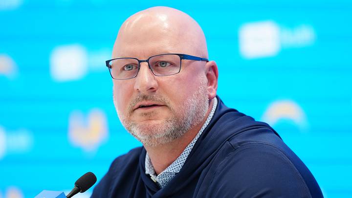 Apr 16, 2026; El Segundo, CA, USA; Los Angeles Chargers general manager Joe Hortiz speaks at press conference at The Bolt. Mandatory Credit: Kirby Lee-Imagn Images
