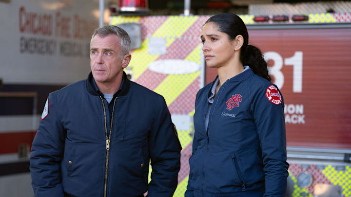 CHICAGO FIRE -- "Frostbite Blue" Episode 1411 -- Pictured: (l-r) David Eigenberg as Christopher Herrmann, Miranda Rae Mayo as Stella Kidd CHICAGO FIRE -- "Frostbite Blue" Episode 1411 -- Pictured: (l-r) David Eigenberg as Christopher Herrmann, Miranda Rae Mayo as Stella Kidd