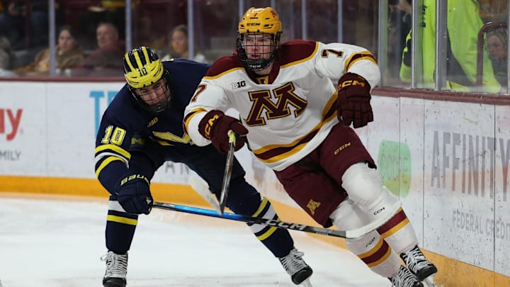 Gophers forward Beckett Hendrickson from their earlier season matchup against Michigan at home.