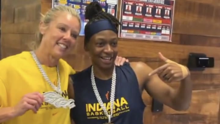 Erica Wheeler and Christie Sides of the Indiana Fever pose for a picture, courtesy of the Indiana Fever X account