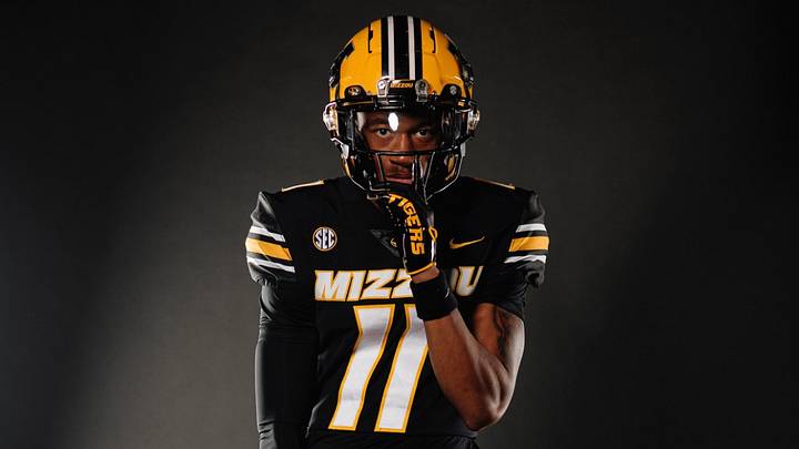 Pearland, Texas, defensive back Carter Stewart poses for a photo at the University of Missouri. 