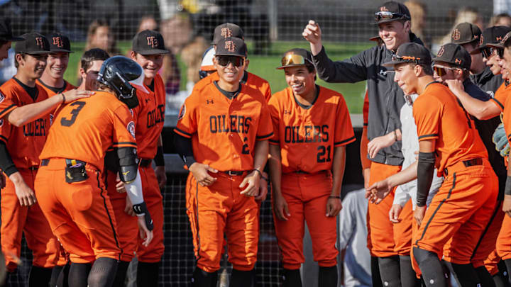 Huntington Beach celebrates in a game against Los Alamitos.
