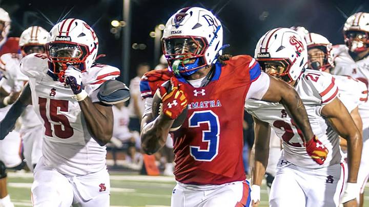 DeMatha's Terrance Grant Jr. sprints away from the Archbishop Spalding defense in the 2026 season opener between the two Maryland powers, at Prince George's Sports & Learning Complex. DeMatha's Terrance Grant Jr. sprints away from the Archbishop Spalding defense in the 2026 season opener between the two Maryland powers, at Prince George's Sports & Learning Complex.