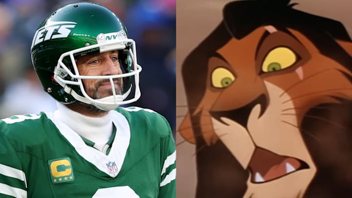 Jets quarterback Aaron Rodgers and Scar from Disney’s ‘The Lion King.’