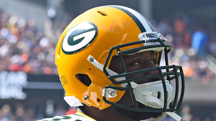 Sep 28, 2014; Chicago, IL, USA; Green Bay Packers tight end Brandon Bostick (86) during the first half at Soldier Field. Mandatory Credit: Mike DiNovo-Imagn Images