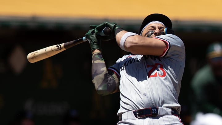 Jun 22, 2024; Oakland, California, USA; Minnesota Twins designated hitter Royce Lewis (23) ducks away from a high and tight pitch from Oakland Athletics pitcher Osvaldo Bido during the third inning at Oakland-Alameda County Coliseum. Mandatory Credit: D. Ross Cameron-USA TODAY Sports Jun 22, 2024; Oakland, California, USA; Minnesota Twins designated hitter Royce Lewis (23) ducks away from a high and tight pitch from Oakland Athletics pitcher Osvaldo Bido during the third inning at Oakland-Alameda County Coliseum. Mandatory Credit: D. Ross Cameron-USA TODAY Sports