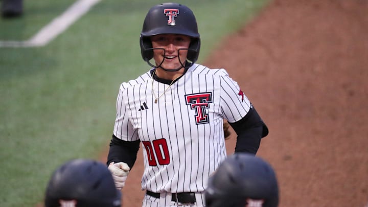 Texas Tech's Jackie Lis heads home after hitting a home run against Iowa State during a Big 12 Conference softball game, Friday, March 27, 2026, at Tracy Sellers Field.