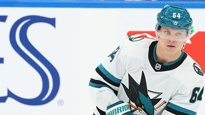 Jan 9, 2024; Toronto, Ontario, CAN; San Jose Sharks center Mikael Granlund (64) skates during the