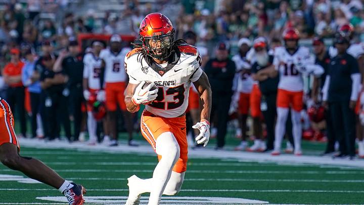 Oct 3, 2026; Fort Collins, Colorado, USA; Oregon State Beavers running back AJ Newberry (23) runs the ball against the Colorado State Rams at Sonny Lubick Field at Canvas Stadium. Mandatory Credit: Andrew Rydland-Imagn Images Oct 3, 2026; Fort Collins, Colorado, USA; Oregon State Beavers running back AJ Newberry (23) runs the ball against the Colorado State Rams at Sonny Lubick Field at Canvas Stadium. Mandatory Credit: Andrew Rydland-Imagn Images