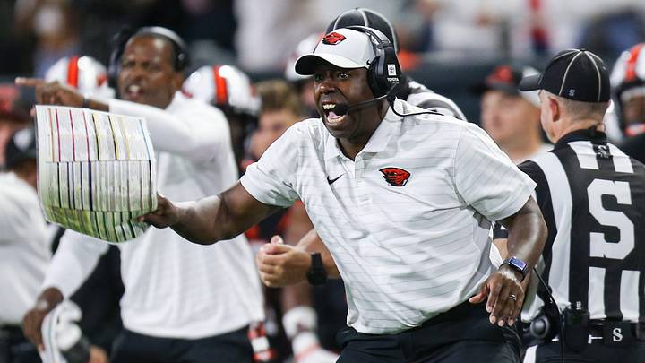 Oregon State head coach JaMarcus Shephard reacts to a play during an NCAA football game at Reser Stadium on Saturday, Sept. 12, 2026, in Corvallis, Oregon Oregon State head coach JaMarcus Shephard reacts to a play during an NCAA football game at Reser Stadium on Saturday, Sept. 12, 2026, in Corvallis, Oregon