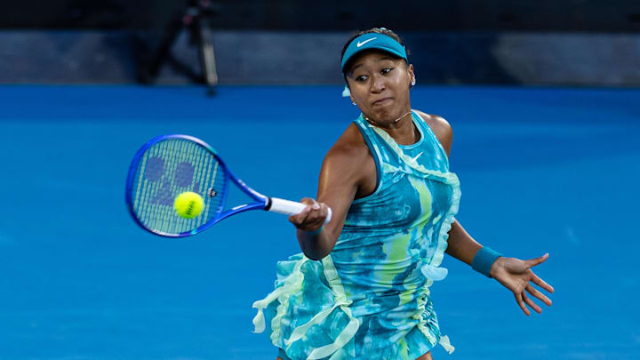 Naomi Osaka plays a shot against Sorana Cirstea at the Australian Open.