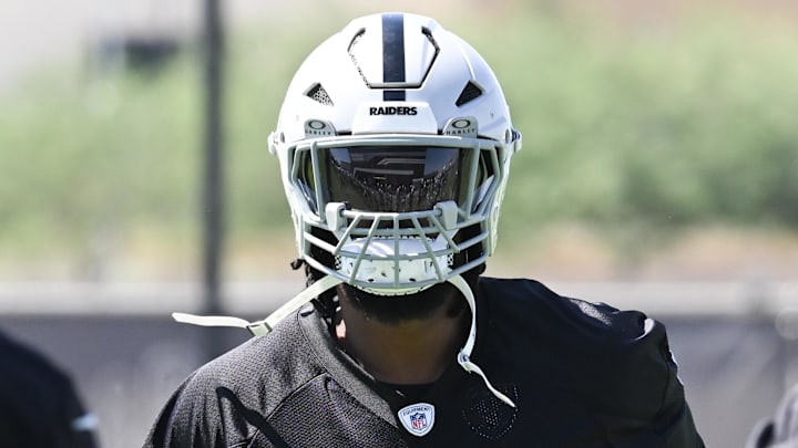 Jun 11, 2025; Henderson, NV, USA; Las Vegas Raiders defensive tackle Adam Butler (69) looks on during Las Vegas Raiders Minicamp at Intermountain Health Performance Center. Mandatory Credit: Candice Ward-Imagn Images Jun 11, 2025; Henderson, NV, USA; Las Vegas Raiders defensive tackle Adam Butler (69) looks on during Las Vegas Raiders Minicamp at Intermountain Health Performance Center. Mandatory Credit: Candice Ward-Imagn Images