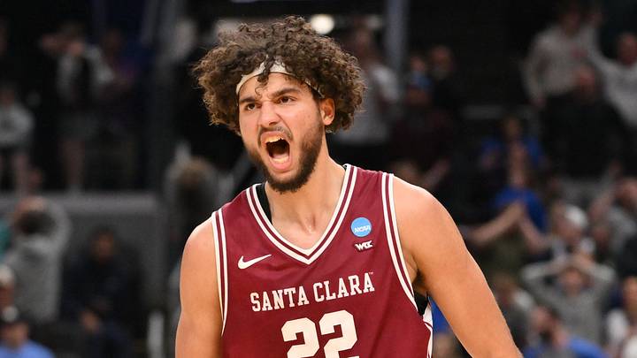 Mar 20, 2026; St. Louis, MO, USA; Santa Clara Broncos forward Allen Graves (22) reacts after making a basket against the Kentucky Wildcats during the second half of a first round game of the men's 2026 NCAA Tournament at Enterprise Center. Mandatory Credit: Jeff Curry-Imagn Images Mar 20, 2026; St. Louis, MO, USA; Santa Clara Broncos forward Allen Graves (22) reacts after making a basket against the Kentucky Wildcats during the second half of a first round game of the men's 2026 NCAA Tournament at Enterprise Center. Mandatory Credit: Jeff Curry-Imagn Images