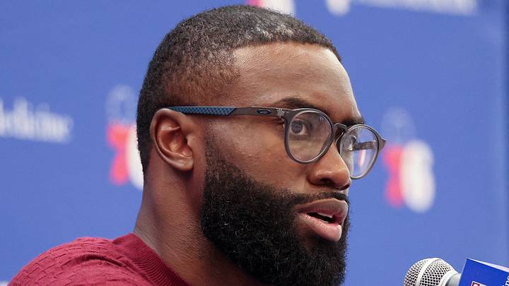 Philadelphia 76ers guard Jaylen Brown speaks with the media during his introductory press conference at the Francis J. Myers Recreation Center on Aug. 6, 2026. Philadelphia 76ers guard Jaylen Brown speaks with the media during his introductory press conference at the Francis J. Myers Recreation Center on Aug. 6, 2026.