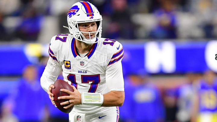 Oct. 12, 2026; Inglewood, California, USA;  Buffalo Bills' quarterback Josh Allen (17) looks to pass during the third quarter against the Los Angeles Rams at SoFi Stadium.