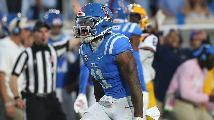 Sep 19, 2026; Oxford, Mississippi, USA; Mississippi Rebels linebacker Keaton Thomas (11) reacts after a play against the Louisiana State Tigers during the first quarter at Vaught-Hemingway Stadium. Mandatory Credit: Petre Thomas-Imagn Images Sep 19, 2026; Oxford, Mississippi, USA; Mississippi Rebels linebacker Keaton Thomas (11) reacts after a play against the Louisiana State Tigers during the first quarter at Vaught-Hemingway Stadium. Mandatory Credit: Petre Thomas-Imagn Images