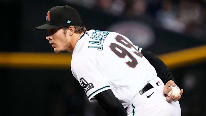 Arizona Diamondbacks relief pitcher Drey Jameson (99) prepares to throw to the Philadelphia Phillies in the seventh inning at Chase Field in Phoenix on June 12, 2023. Arizona Diamondbacks relief pitcher Drey Jameson (99) prepares to throw to the Philadelphia Phillies in the seventh inning at Chase Field in Phoenix on June 12, 2023.