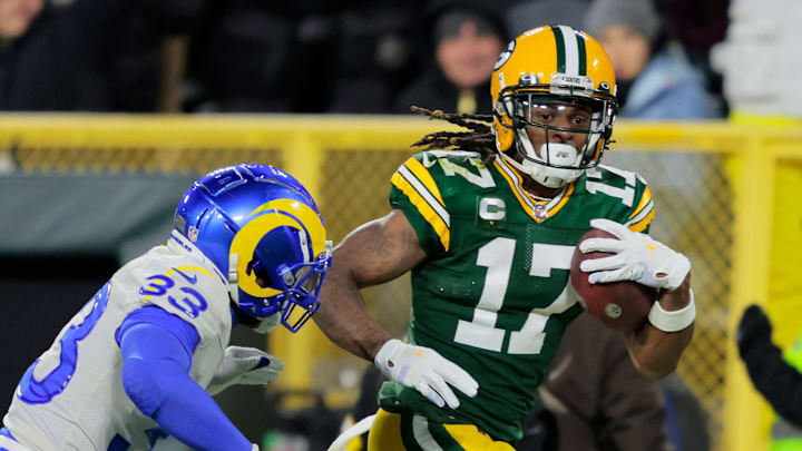Davante Adams catches a pass against the Rams in 2021. Davante Adams catches a pass against the Rams in 2021.