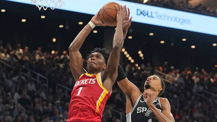 Oct 23, 2026; Austin, Texas, USA; Houston Rockets guard Amen Thompson (1) drives to the basket against San Antonio Spurs forward Victor Wembanyama (1) during the first half at Moody Center. Mandatory Credit: Scott Wachter-Imagn Images Oct 23, 2026; Austin, Texas, USA; Houston Rockets guard Amen Thompson (1) drives to the basket against San Antonio Spurs forward Victor Wembanyama (1) during the first half at Moody Center. Mandatory Credit: Scott Wachter-Imagn Images