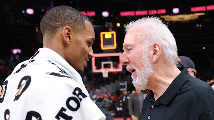 Atlanta Hawks star Dejounte Murray and San Antonio Spurs head coach Gregg Popovich