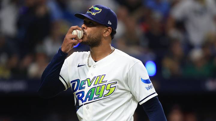 Oct 19, 2026; St. Petersburg, Florida, USA; Tampa Bay Rays pitcher Freddy Peralta (51) reacts after the inning against the Cleveland Guardians during the third inning in game six of the ALCS for the 2026 MLB Playoffs at Tropicana Field. Mandatory Credit: Kim Klement Neitzel-Imagn Images Oct 19, 2026; St. Petersburg, Florida, USA; Tampa Bay Rays pitcher Freddy Peralta (51) reacts after the inning against the Cleveland Guardians during the third inning in game six of the ALCS for the 2026 MLB Playoffs at Tropicana Field. Mandatory Credit: Kim Klement Neitzel-Imagn Images