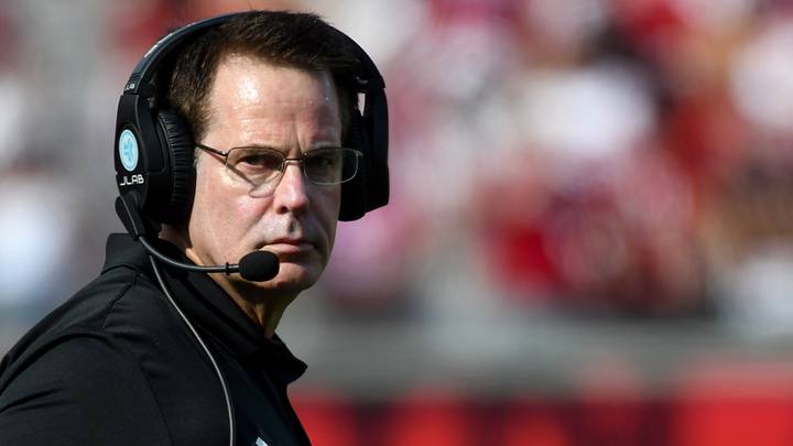 Sep 19, 2026; Bloomington, Indiana, USA; Indiana Hoosiers head coach Curt Cignetti looks on against the Western Kentucky Hilltoppers during the first half at Merchants Bank Field at Memorial Stadium. Mandatory Credit: Robert Goddin-Imagn Images