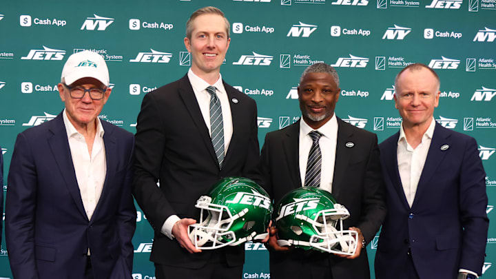Woody Johnson, Darren Mougey, Aaron Glenn, Christopher Johnson
