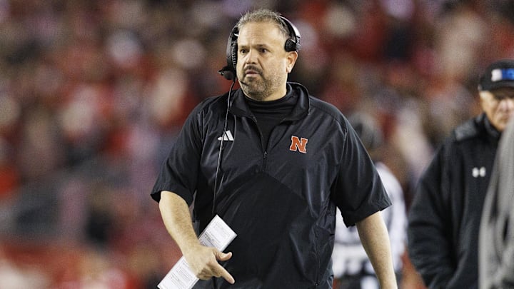 Nov 18, 2023; Madison, Wisconsin, USA;  Nebraska Cornhuskers head coach Matt Rhule walks the sidelines during the fourth quarter against the Wisconsin Badgers at Camp Randall Stadium. Mandatory Credit: Jeff Hanisch-USA TODAY Sports