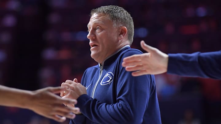 Penn State Nittany Lions head coach Mike Rhoades reacts during the first half against the Illinois Fighting Illini at State Farm Center. 