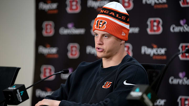Cincinnati Bengals quarterback Joe Burrow speaks to the media about his season ending wrist injury