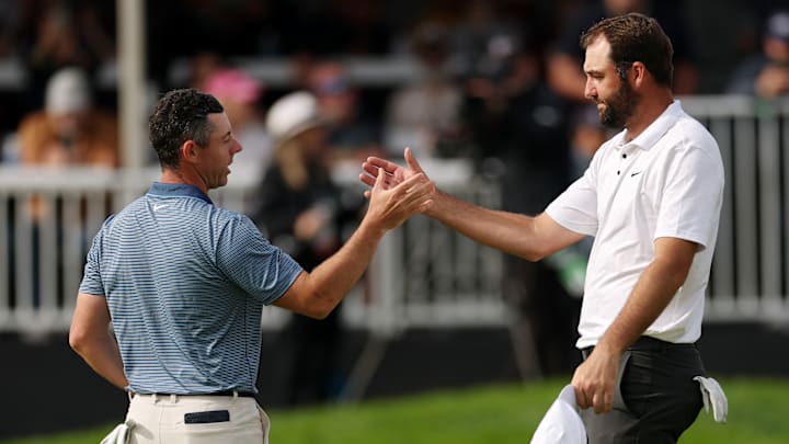 Rory McIlroy and Scottie Scheffler during the final round of the 2025 Genesis Invitational