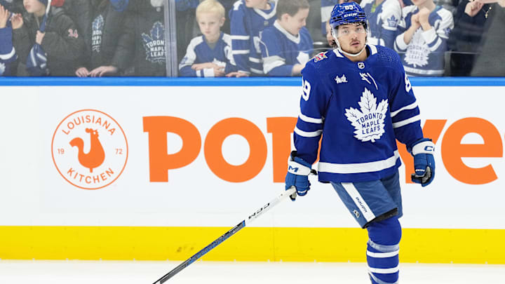 Dec 19, 2023; Toronto, Ontario, CAN; Toronto Maple Leafs left wing Nicholas Robertson (89) skates