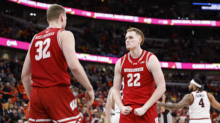 Mar 13, 2026; Chicago, IL, USA; Wisconsin Badgers forward Austin Rapp (22) reacts during overtime at United Center. Mandatory Credit: Kamil Krzaczynski-Imagn Images Mar 13, 2026; Chicago, IL, USA; Wisconsin Badgers forward Austin Rapp (22) reacts during overtime at United Center. Mandatory Credit: Kamil Krzaczynski-Imagn Images