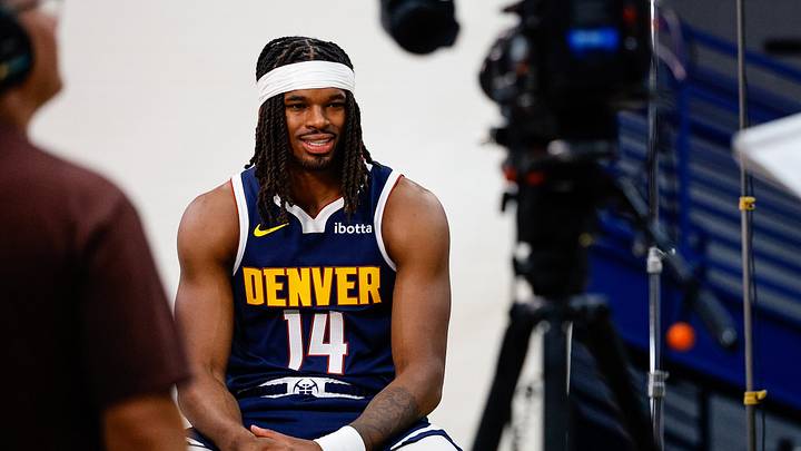 Sep 28, 2026; Denver, CO, USA; Denver Nuggets forward Daron Holmes II (14) during media day at Ball Arena. Mandatory Credit: Isaiah J. Downing-Imagn Images