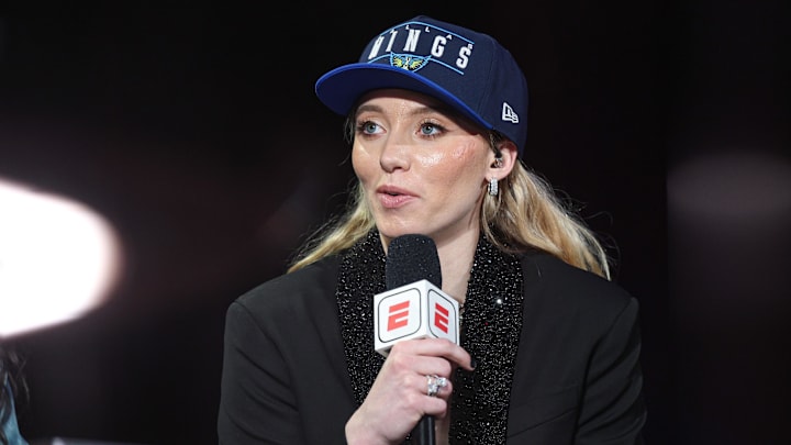 Apr 14, 2025; New York, New York, USA; Paige Bueckers is interviewed by ESPN after being selected with the number one overall pick to the Dallas Wings in the 2025 WNBA Draft at The Shed at Hudson Yards. Mandatory Credit: Vincent Carchietta-Imagn Images Apr 14, 2025; New York, New York, USA; Paige Bueckers is interviewed by ESPN after being selected with the number one overall pick to the Dallas Wings in the 2025 WNBA Draft at The Shed at Hudson Yards. Mandatory Credit: Vincent Carchietta-Imagn Images