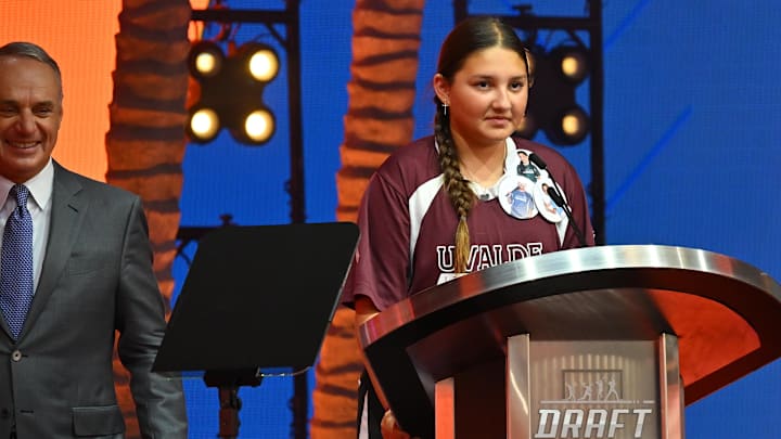 Jul 17, 2022; Los Angeles, CA, USA;  Survivor of the school shooting in Uvalde, Texas, Willa Suarez