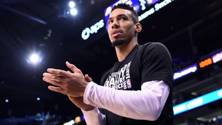 Feb 7, 2018; Phoenix, AZ, USA; San Antonio Spurs guard Danny Green (14) applauds his team in the second half against the Phoenix Suns at Talking Stick Resort Arena. 