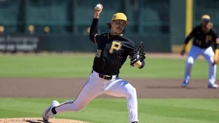 Pittsburgh Pirates pitcher Bubba Chandler throws a pitch during the second inning against the New York Yankees at LECOM park. Pittsburgh Pirates pitcher Bubba Chandler throws a pitch during the second inning against the New York Yankees at LECOM park.