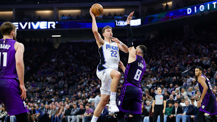 Orlando Magic forward Franz Wagner (22) drives to the basket against Sacramento Kings guard Zach LaVine (8) during the first quarter at Golden 1 Center.