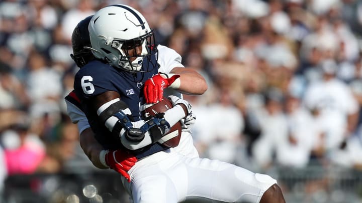 Penn State Nittany Lions wide receiver Cam Sullivan-Brown makes a catch during the second quarter against the Ball State Cardinals at Beaver Stadium. 